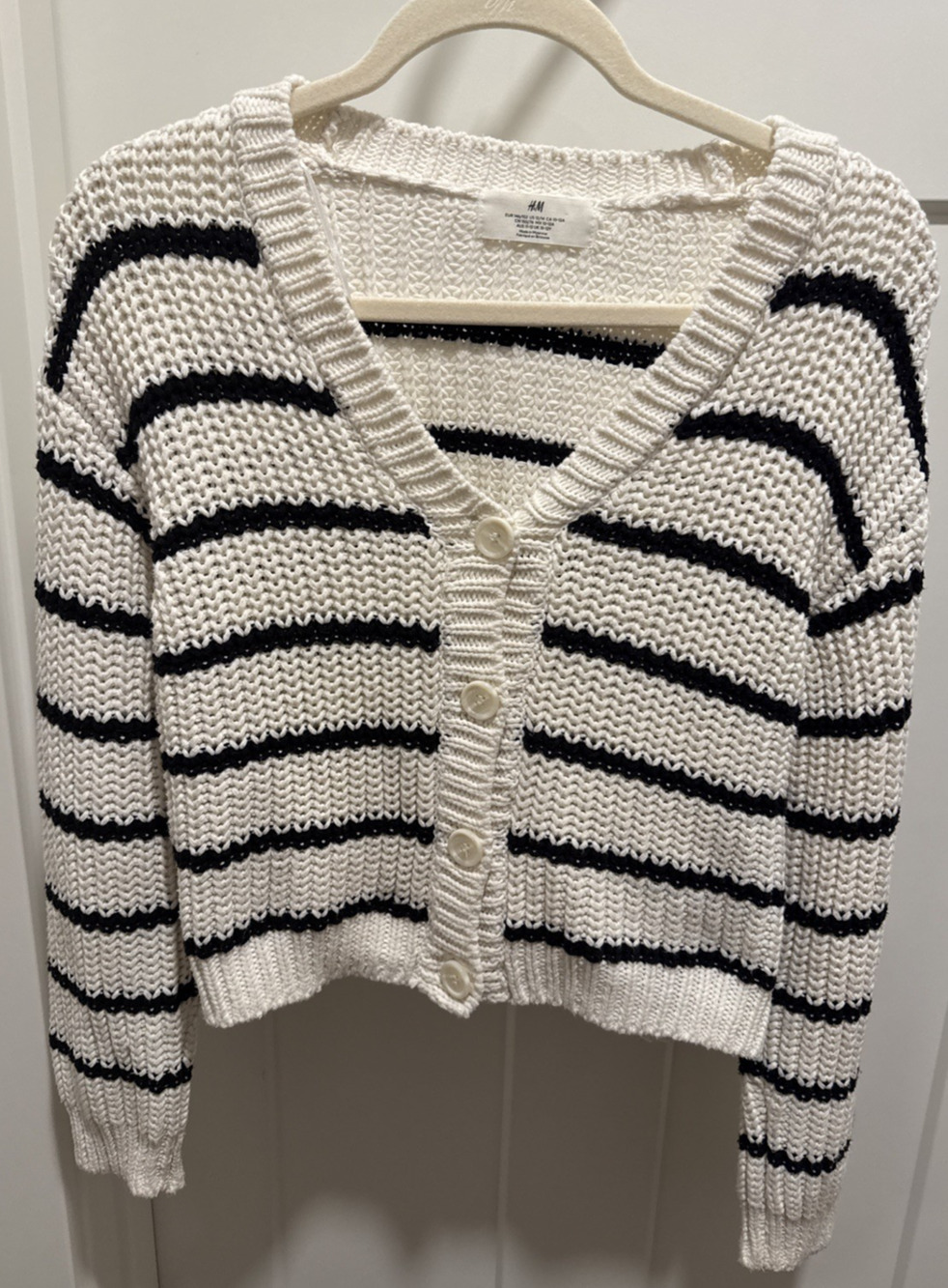 H&M Chunky Knit Striped Black and White Cardigan Sweater - Kids 12/14